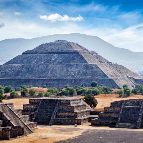 Panorama of Pyramid of the Sun. Teotihuacan. Mexico. View from the Pyramid of the Moon.